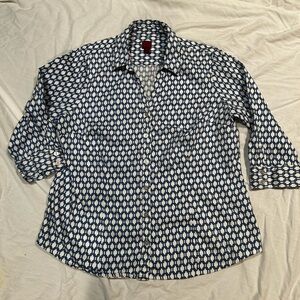 212 Collection Navy and White Women's Button Down Shirt